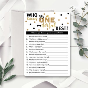 Wer kennt Mr Onederful Bestes Spiel Wie gut kennen Sie Mr Onederful Printable Mr Onederful Party Spiele Junge 1. Geburtstag Party Spiel Schwarz Gold
