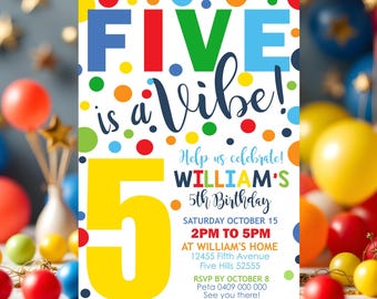 Inbjudan till 5-årsdagen Five is a Vibe: Redigerbar konfettidesign (digital nedladdning)