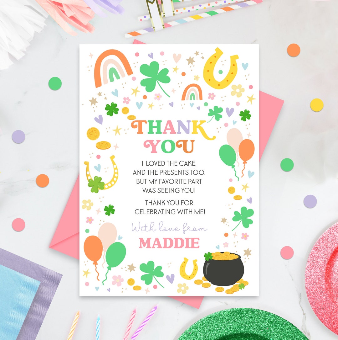 Lucky Lady First Birthday Stickers - 40 Count, 2" Circle Clover Thank You Labels