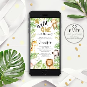 JUNGLE DIEREN Babyshower E-vite SMS Jungle dieren Babyshower uitnodiging Safari elektronische uitnodiging Bewerkbare jungletekst uitnodiging