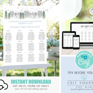 Sitzplan für die Berge Bearbeitbarer Sitzplan für die Berge Sitzplan Vorlage für Junge Abenteure Baby Shower Corjl Sitzplan Sitzplan