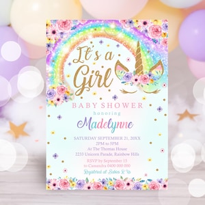 UNICORN BABY SHOWER Rainbow Invitation Rainbow Unicorn Baby Shower Instant Download Girl Baby Shower Invitation Girl Baby Shower Corjl  0210