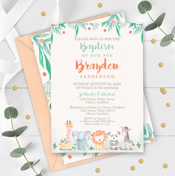 Jungle Animal Baptism Invitation Instant Download Editable Jungle.