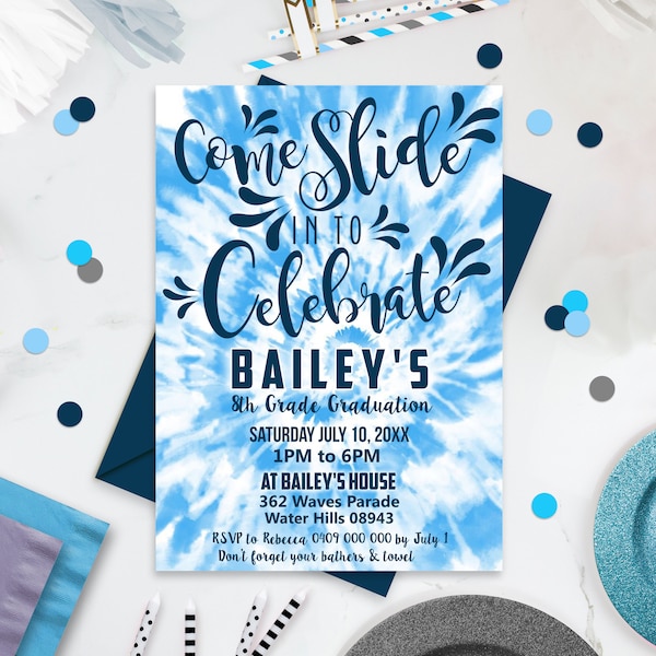 WATERSLIDE PARTY Invitation Water slide GRADUATION Invitation Invitation Editable Waterslide End of School Party Invitation Instant Download