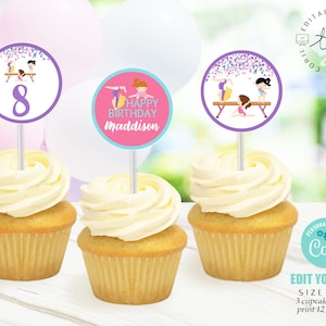 Gymnastics Cupcake Toppers Instant download Gymnastics Cupcake Toppers Editable Gymnastics Cupcake Toppers Printable Gymnastics Cupcake