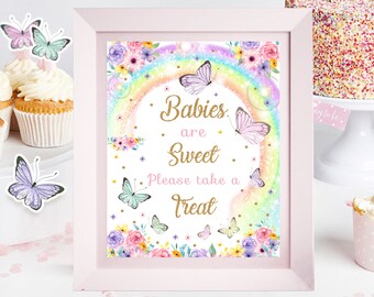 Letrero de mariposas para baby shower: arcoíris imprimible (PDF)