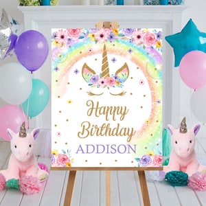 Rainbow UNICORN Happy Birthday Sign Editable Unicorn Birthday Poster Rainbow Unicorn Party Sign Rainbow Unicorn Decorations 16x20 Sign 0210