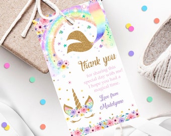 MERMAID UNICORN Favor Tags Instant Download Rainbow Mermaid Unicorn Favor Tags Editable Rainbow Unicorn Mermaid Thank you Tag Printable 0227