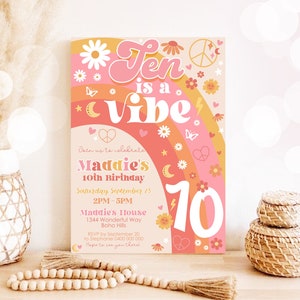 TEN IS A VIBE Birthday Invitation Editable Ten is a Vibe Groovy Birthday Invitation Digital 10th Birthday Invitation Download Groovy 10th