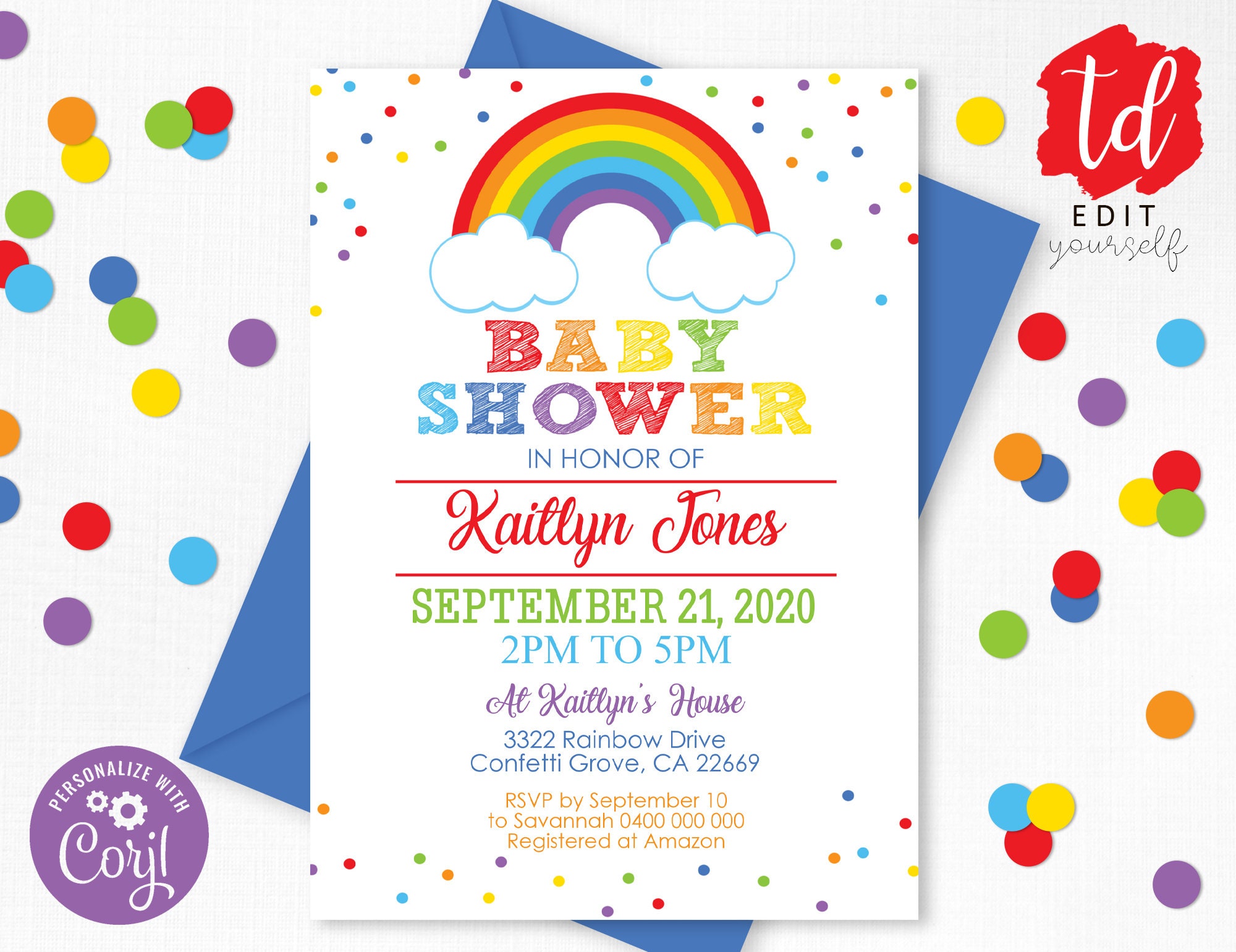 RAINBOW Baby Shower Invitation Instant Download RAINBOW Baby Etsy