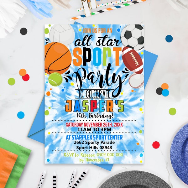 SPORTS INVITATION All Star Sport Invitation Sport Party Sports Birthday Invitation Sport Party Invitation Corjl Invitation Sporty Party Ball