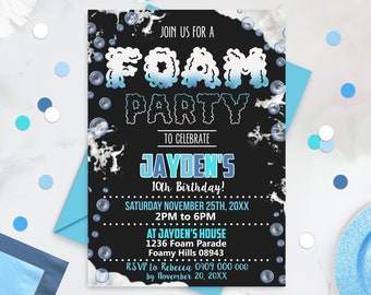 FOAM Party Birthday Invitation Foam Birthday Party Editable Foam Party Boy Bubble Foam Party Invitation Instant Download Corjl Foam Party