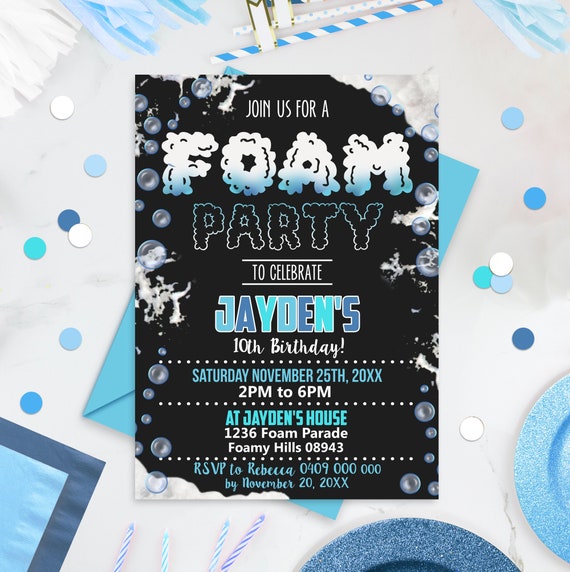 FOAM Party Birthday Invitation Foam Birthday Party Editable Etsy