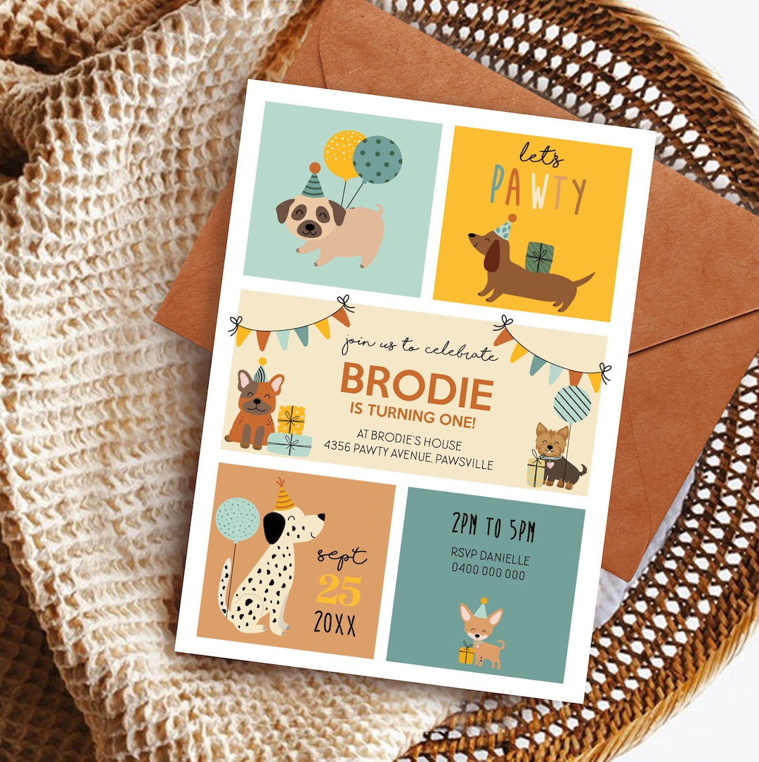 Dog Invitation Editable Puppy Party Invitation Printable Dog Pawty ...