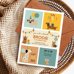 Hunde-Einladung bearbeitbare Welpen-Party-Einladung Druckbare Hund Pawty Einladung Hund Geburtstagseinladung Welpe Pawty Einladung Digitale Hunde
