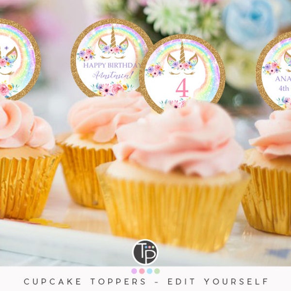 Unicorn Cupcake Toppers Instant download Unicorn Cupcake Toppers Unicorn Cupcake Toppers Printable Rainbow Unicorn Decorations Editable 0210