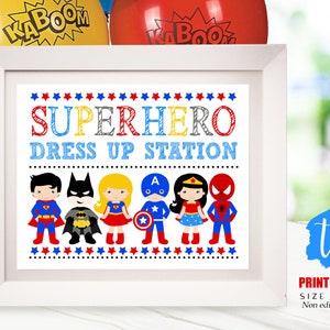 Superhero Dress Up Station Sign: Party Costume Decor (Digital Download)