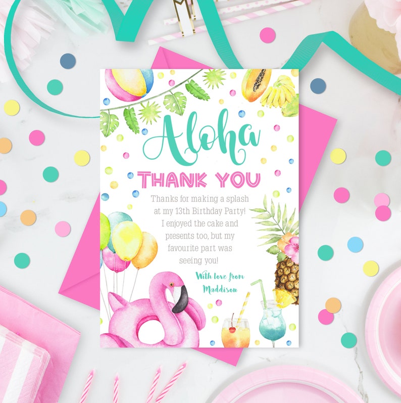 POOL THANK YOU Card Instant Download Girl Pool Party Thank you Editable Thank you Corjl Pool Party Thank you Pool Party Printable Corjl Temp image 1