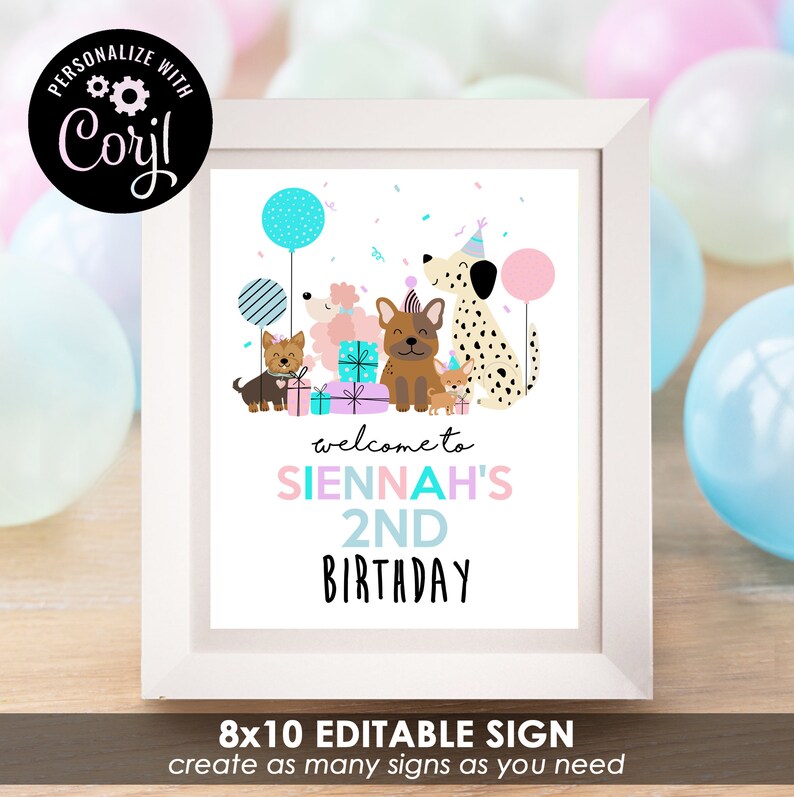 Editable Dog Birthday Party Sign: Puppy Pawty Decor (digital Download ...