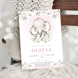 ELEPHANT BABY SHOWER Invitation Girl Editable Elephant Baby Shower Invitation Elephant Baby Shower Digital A little Peanut is on her way