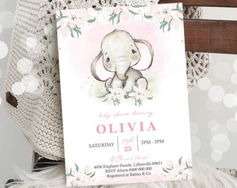 25 Babyparty Einladungskarten Mit Elefanten - Rosa/Blau, Mit Umschlägen, Zum Selbstgestalten