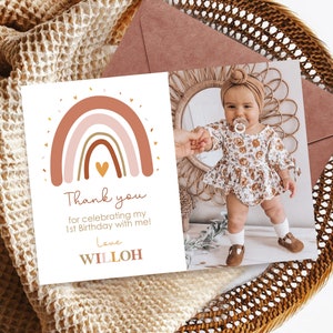 BOHO RAINBOW Tarjeta de agradecimiento Tarjeta de agradecimiento con foto de arcoíris Tarjeta de agradecimiento con foto de arcoíris moderna digital Tarjeta de agradecimiento imprimible con foto de arcoíris Tarjeta de agradecimiento boho Terroso