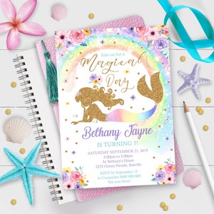 MERMAID INVITATIONS Instant Download Rainbow Mermaid Invitation Mermaid Party Invitation Mermaid Rainbow Invite Editable Mermaid Corjl 0213