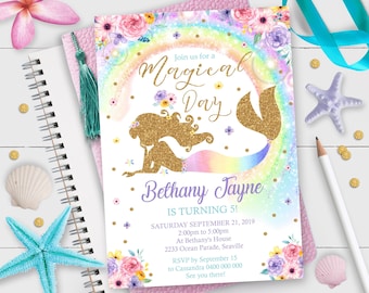 MERMAID INVITATIONS Instant Download Rainbow Mermaid Invitation Mermaid Party Invitation Mermaid Rainbow Invite Editable Mermaid Corjl 0213