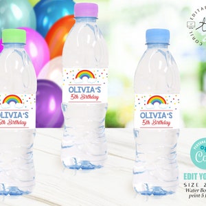 RAINBOW WATER BOTTLE Labels Editable Water Bottle Wrapper Rainbow Decor instant download water bottle labels Printable Rainbow Party 0202