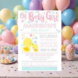 RUBBER DUCK GIRL Baby Shower Invitation Instant Download Rubber Duck Invitation Duck Baby Shower Pink Duck Baby Shower Invitation Girl Corjl