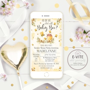 BEE Baby Shower E-vite Bee Gender Reveal Baby Shower Evite Editable Bee Evite Digital Beehive He or She Bee Baby Shower SMS Honey Bee Shower