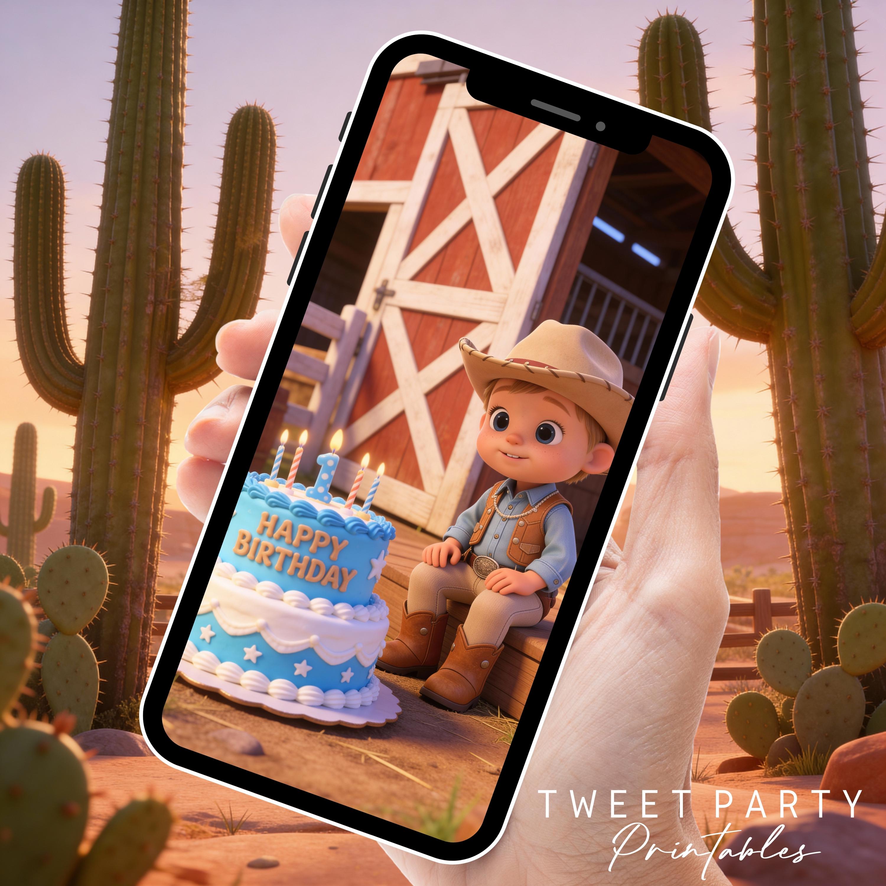Cowboy First Birthday Video Invitation: Animated Western First Rodeo ...