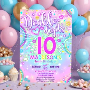 TIE DYE 10th Birthday Invitation Instant Download Tenth Girl Birthday Invitation Editable Double Digits Girl Party Invitation 10th Birthday