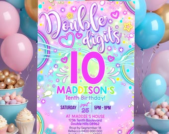 Tie Dye 10th Birthday Invitation: Editable Girl Party (Digital Download) - Main Image