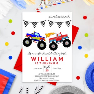 MONSTER TRUCK INVITATIONS Instant download Monster Truck Invitation Monster Truck Party Invitation Smash and Crash Monster Truck Party Corjl