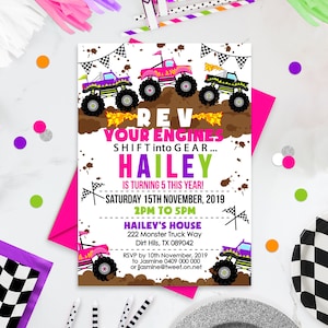 Carte d'invitation fille Monster Truck, Monster Truck, invitation d'anniversaire Monster Truck
