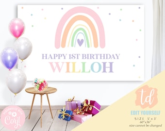 Rainbow Birthday Banner: Pastel Welcome Sign (Digital Download)