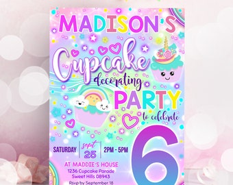 CUPCAKE DECORATING INVITATION Unicorn Treats Invitation Sweets Party Cupcake Invitations Cupcake Birthday Invitation Corjl Invitation First