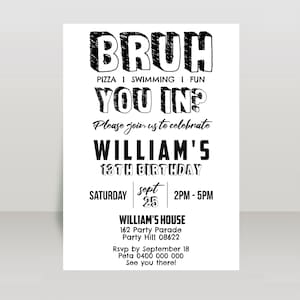 Bruh You In Pool Party Invitation: Editable Teen Invite (Digital Download)