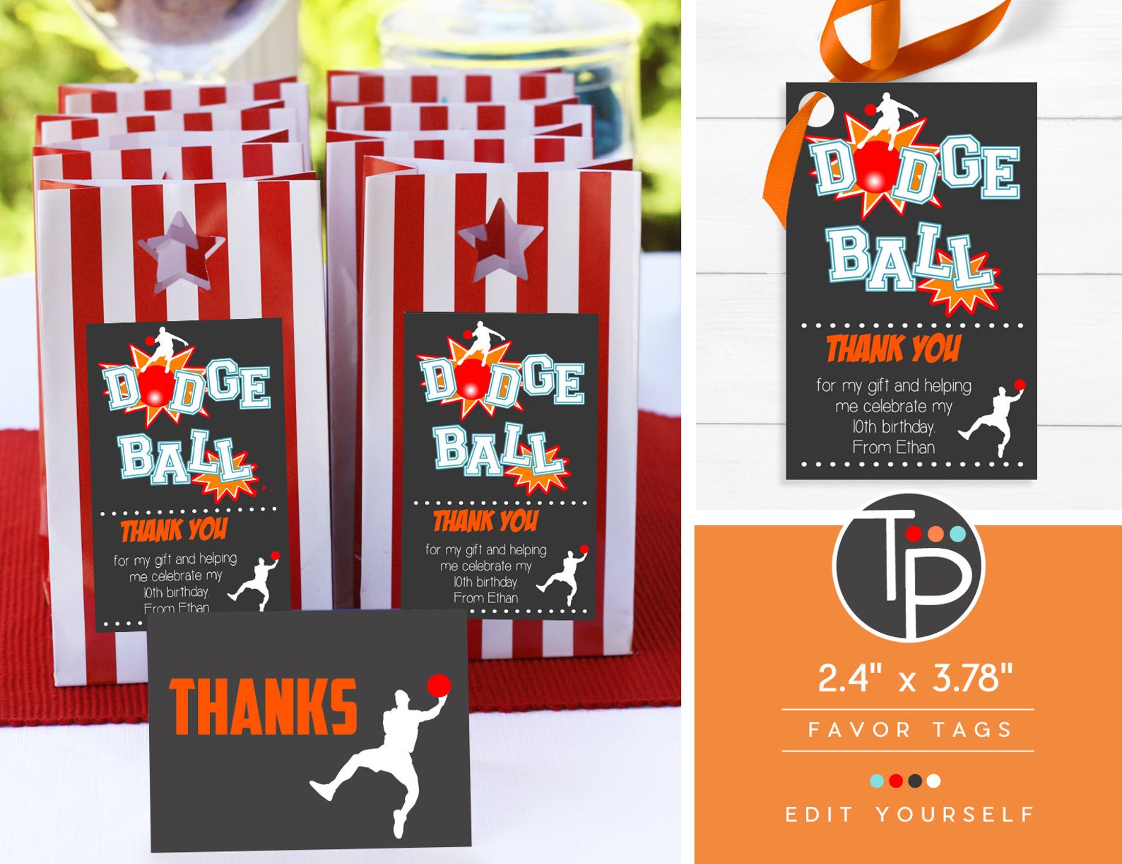 DODGEBALL Thank You Tags Instant Download Dodge Ball Favor Etsy