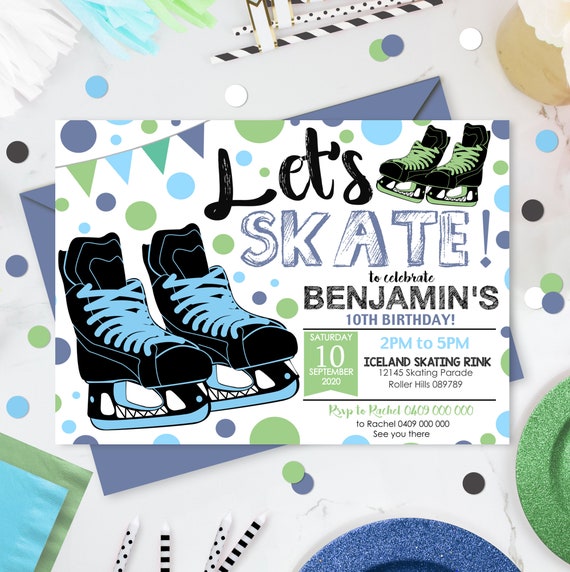 20 Inviti Festa Compleanno Pattinaggio A Rotelle – Tema Neon Con Buste – Formato 10,2x15,2 Cm – YSTEP