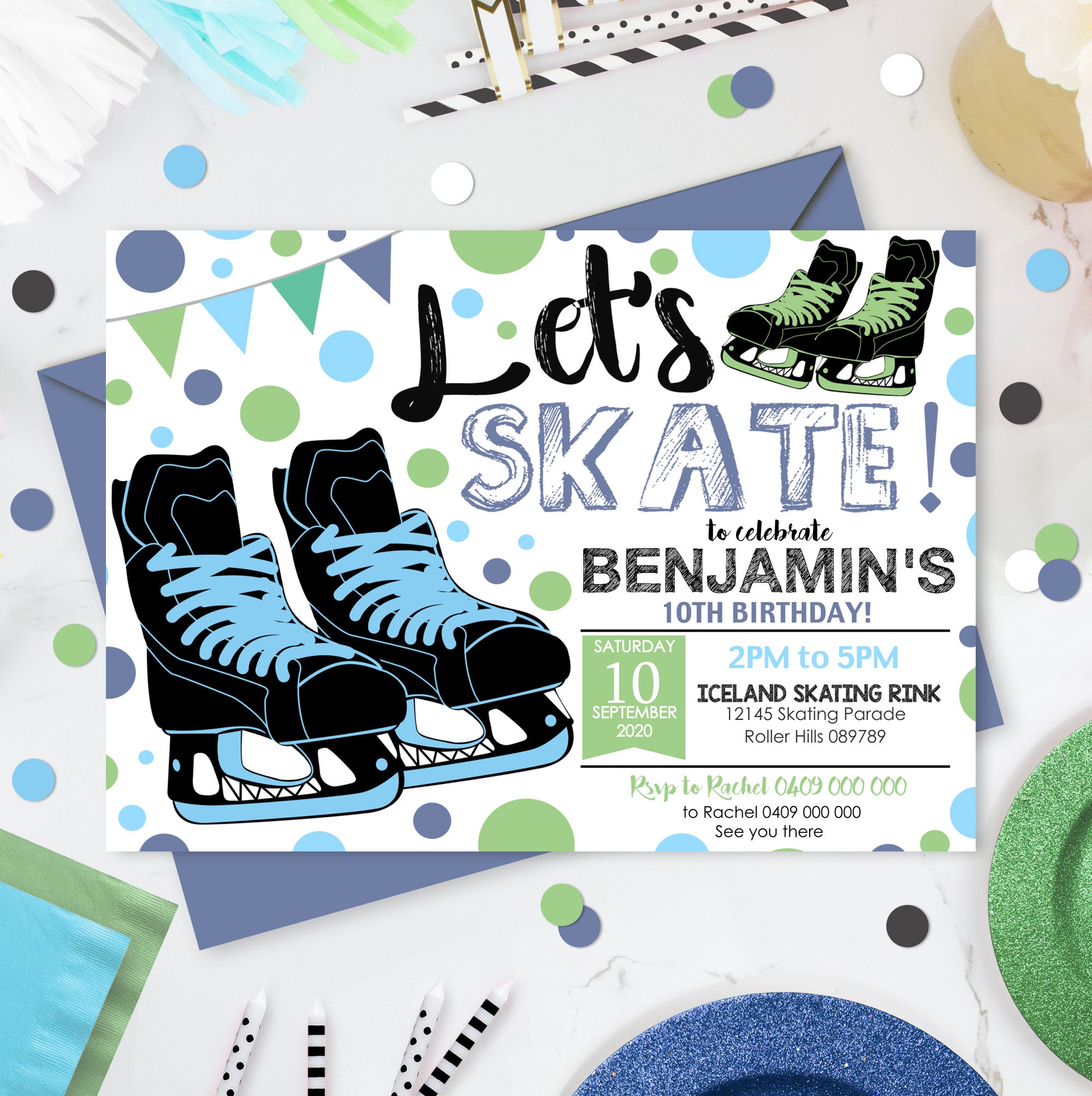 Skating Party Invite for Boy Etsy