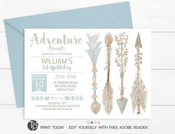 ARROW INVITATIONS Instant Download TRIBAL Invitation | Etsy