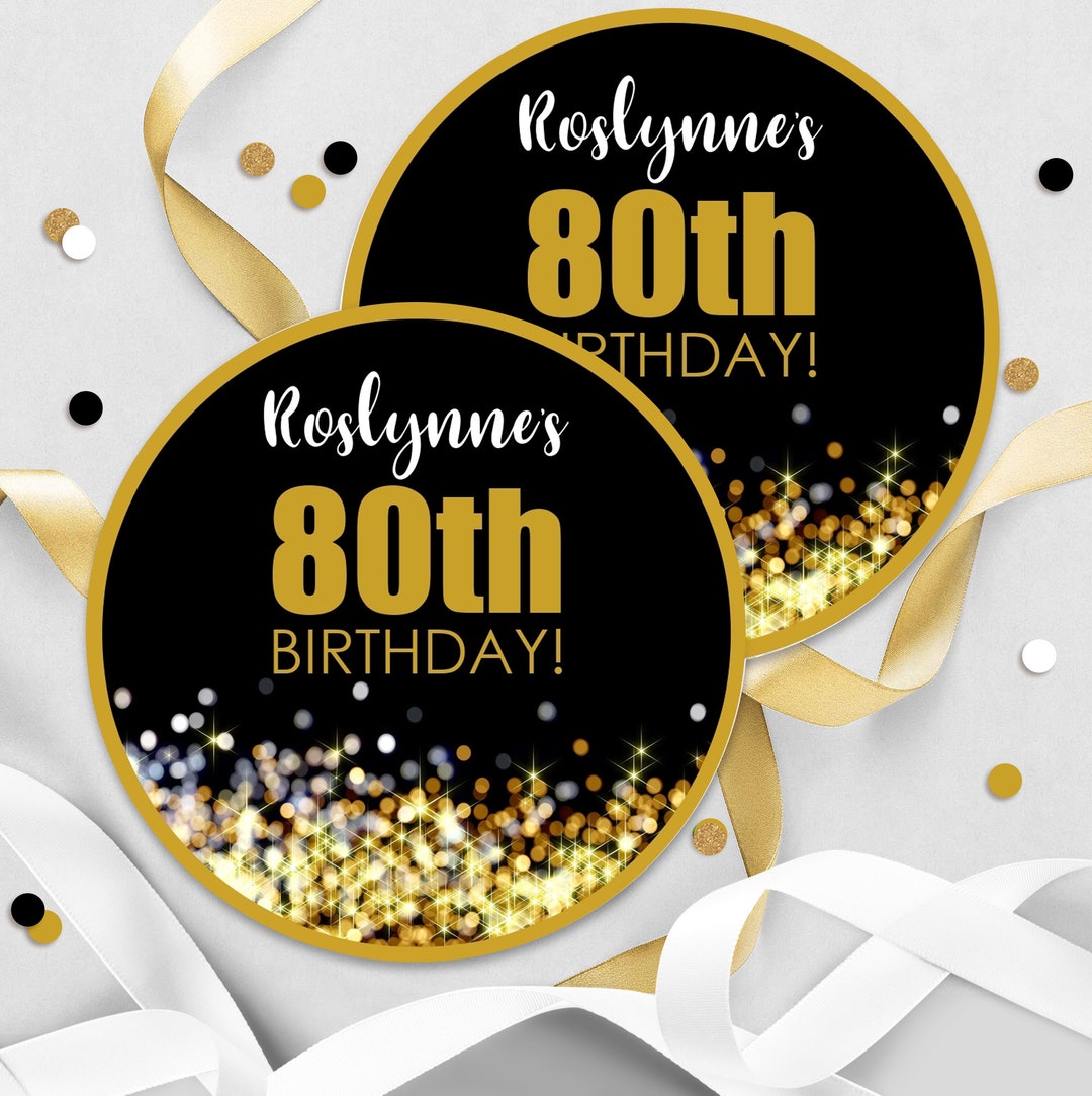 Editable Gold Confetti Favor Tag: 80th Birthday Stickers (digital ...