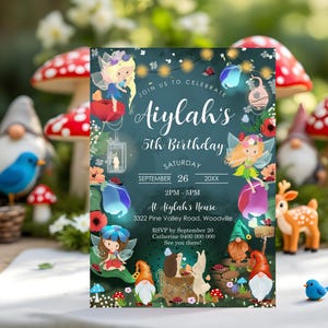FAIRY GNOME INVITATION Enchanted Forest Fairy Party Invitation Digital Woodland Fairy Invitation Editable Fairies Gnomes Birthday Invitation