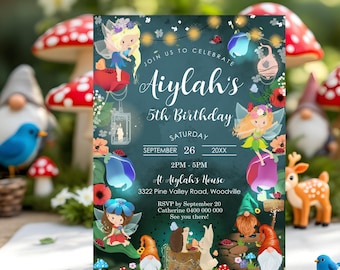 Enchanted Forest Fairy Gnome Invitation: Editable Birthday Party (Digital Download)