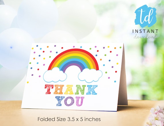 RAINBOW THANK YOU Card Printable Rainbow Folding Thank You | Etsy