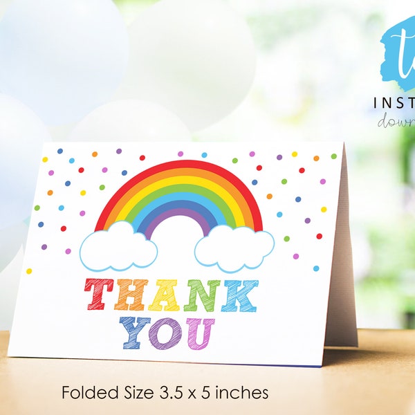 RAINBOW THANK YOU Card Printable Rainbow Folding Thank you Card Rainbow Baby Shower Thank you Blank Thank you Card Folded Rainbow Birthday