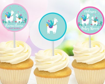 Llama Cupcake Toppers Instant download Llama Baby Shower Cupcake Toppers Editable Llama Cupcake Toppers Printable Cupcake Toppers Corjl