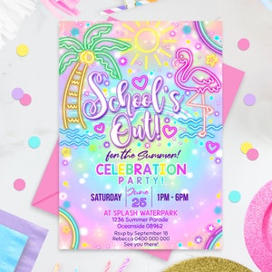 END OF SCHOOL Party Editable Schools Out Party Invitation Printable Schools Out Instant download School's out for Summer invitation Tropical